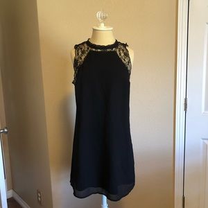 Pins and Needles Black Micro Mini Shift Dress with Lace Detailing, Size M
